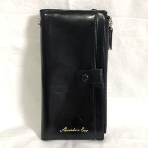 Black Faux Leather Zip Snap Wallet